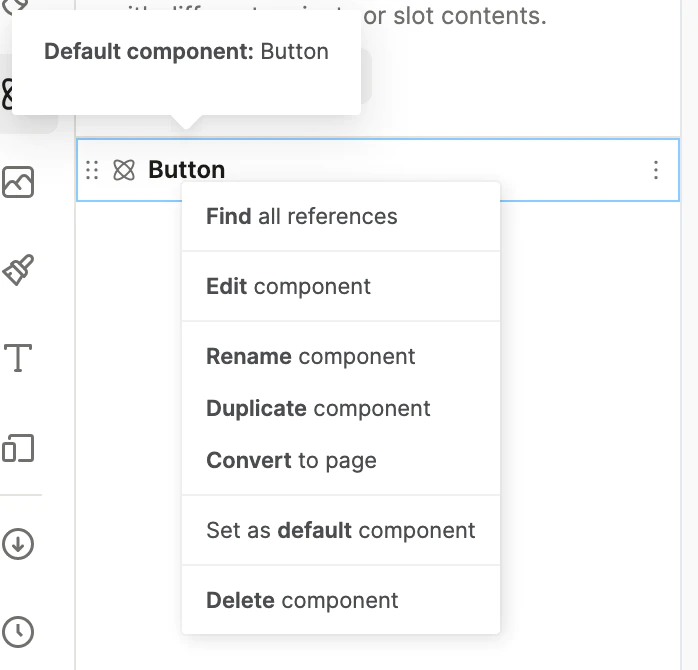 Right-click component to set as a default component
