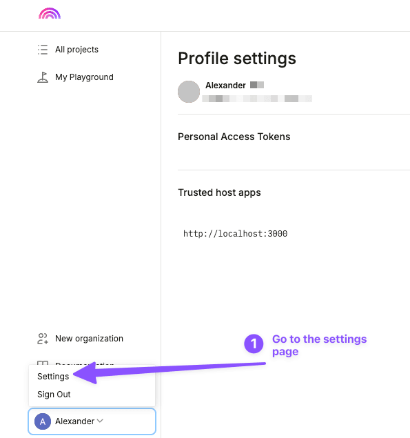 Account settings page