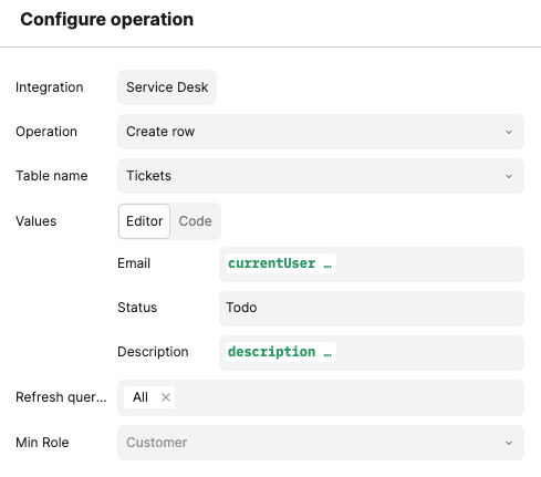 Create a ticket with currentUser