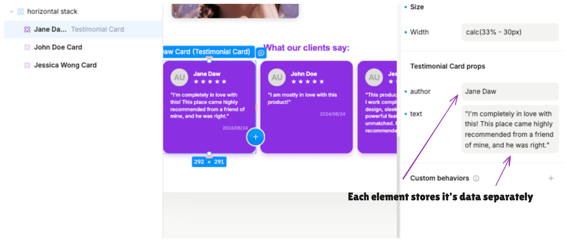Diagram showing testimonials kept directly in Plasmic