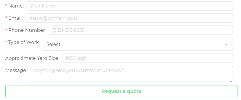 Screenshot of a form for requesting a quote built with Plasmic forms