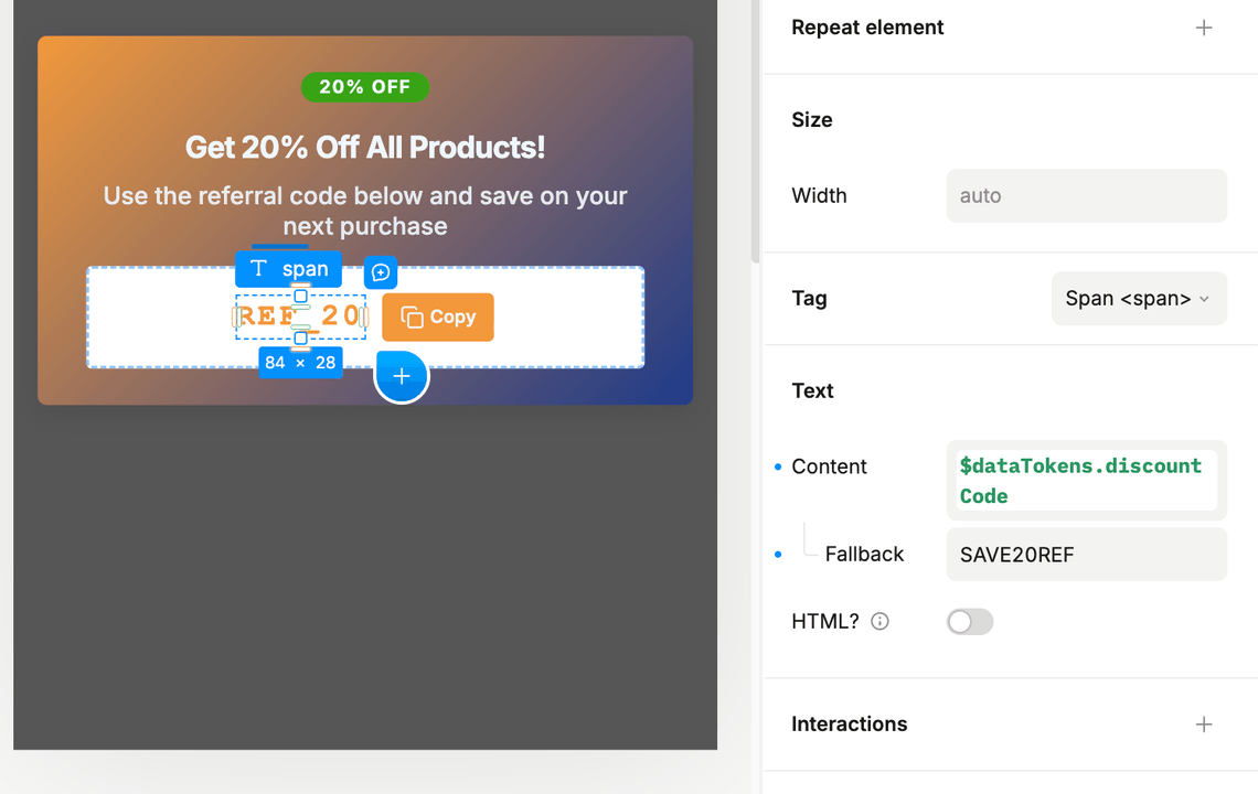 Using a text data token
