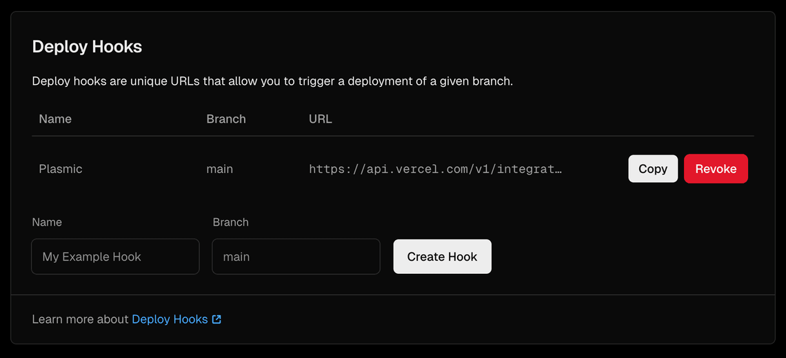 Vercel webhook created