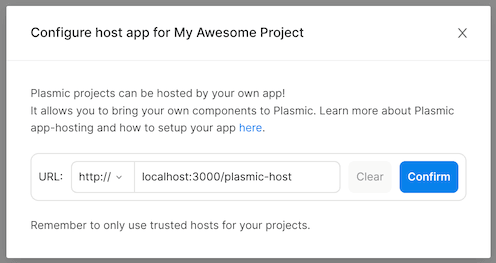 Enter app host URL into the popup