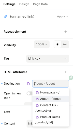 Destination field for linking