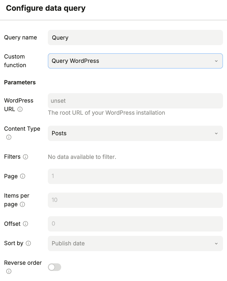 Configure data query for WordPress