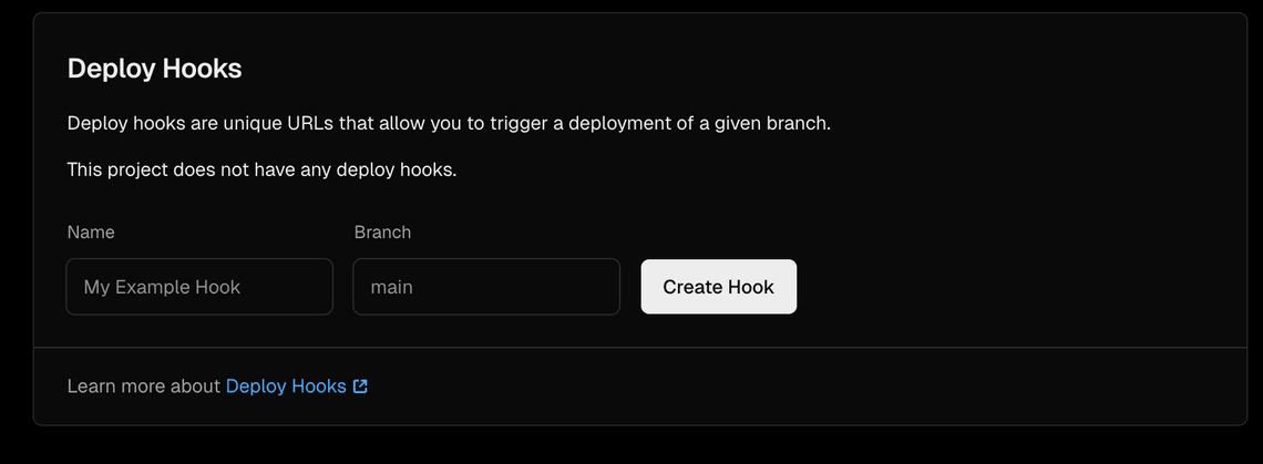 Vercel webhook settings
