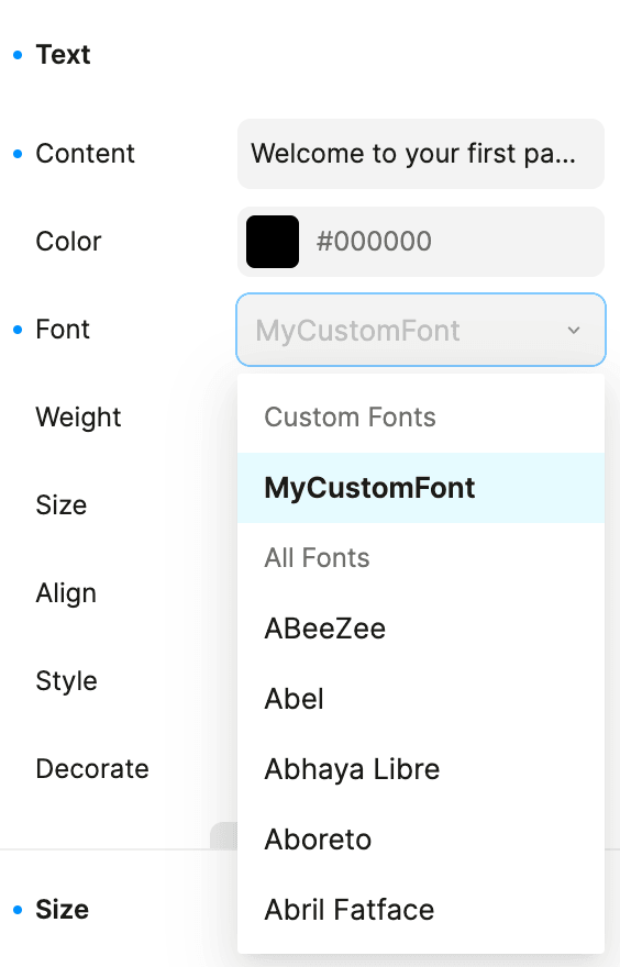 Select custom font