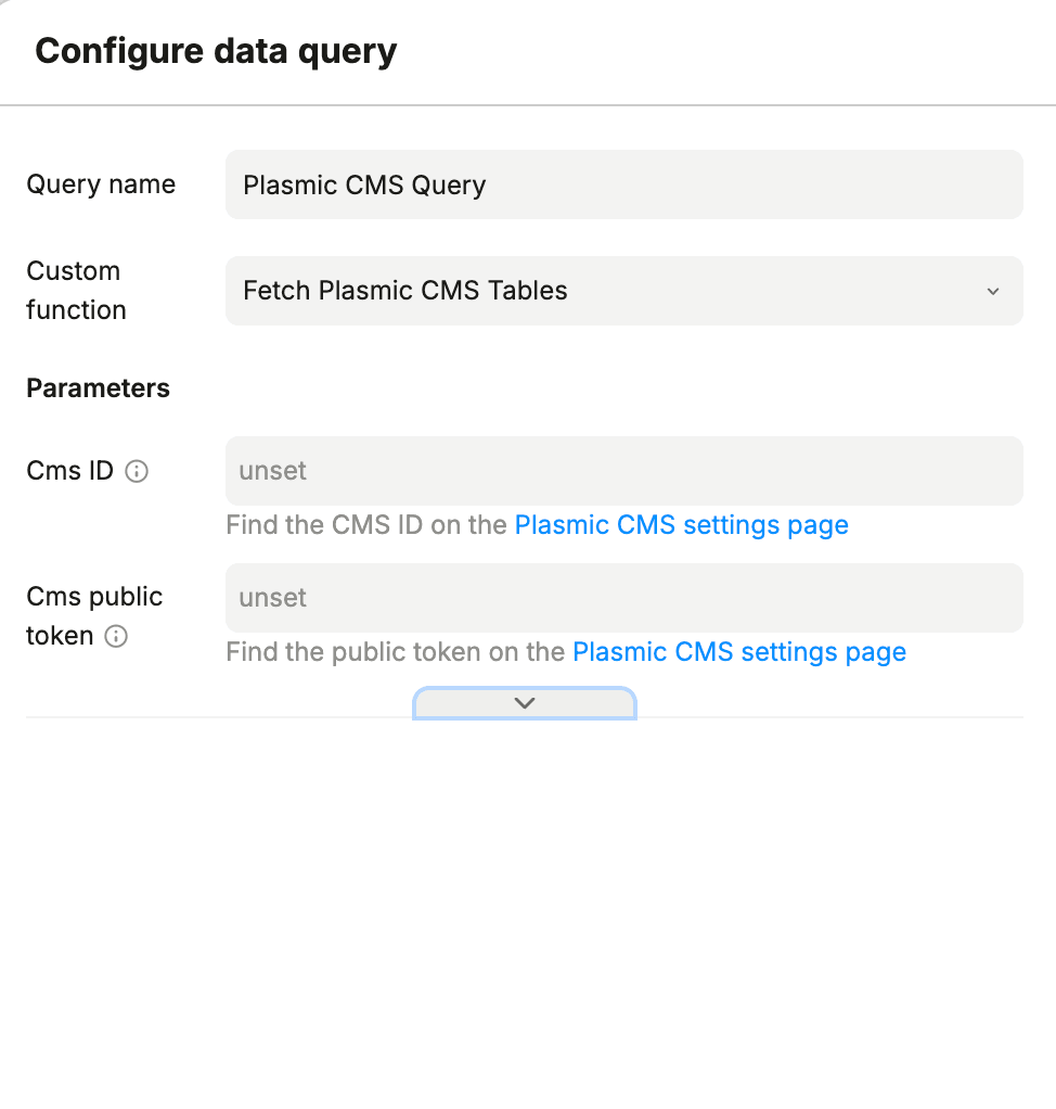 Configure data query for Fetch Plasmic CMS Tables